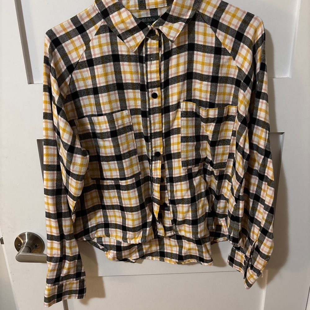Wild Fable Yellow and Black (Short Crop) Plaid Shirt